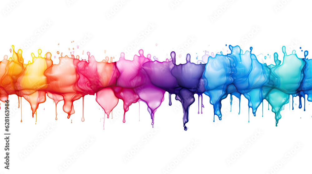 Fototapeta premium Bright watercolor rainbow stain drips. Abstract illustration on a white background. Banner for text, grunge element for decoration