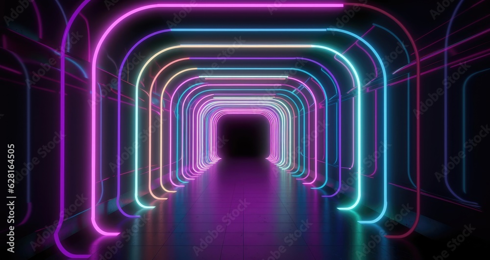 Futuristic colorful cyberpunk glowing light through the tunnel background. Generative AI Futuristic colorful cyberpunk glowing light through the tunnel background. Generative AI