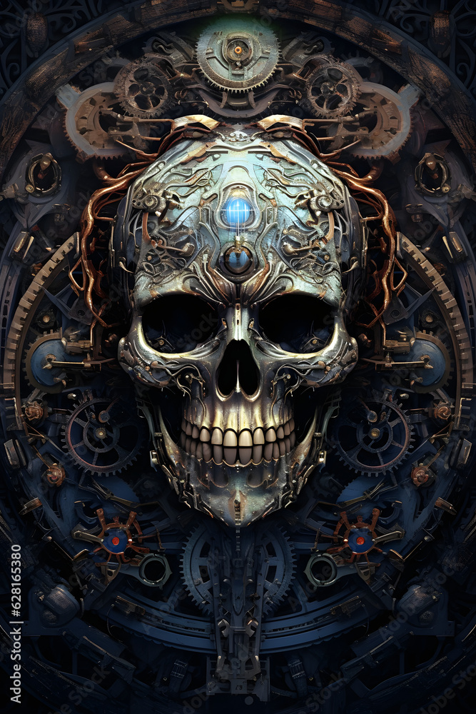 steampunk skull on the wall. 