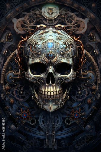 steampunk skull on the wall. 