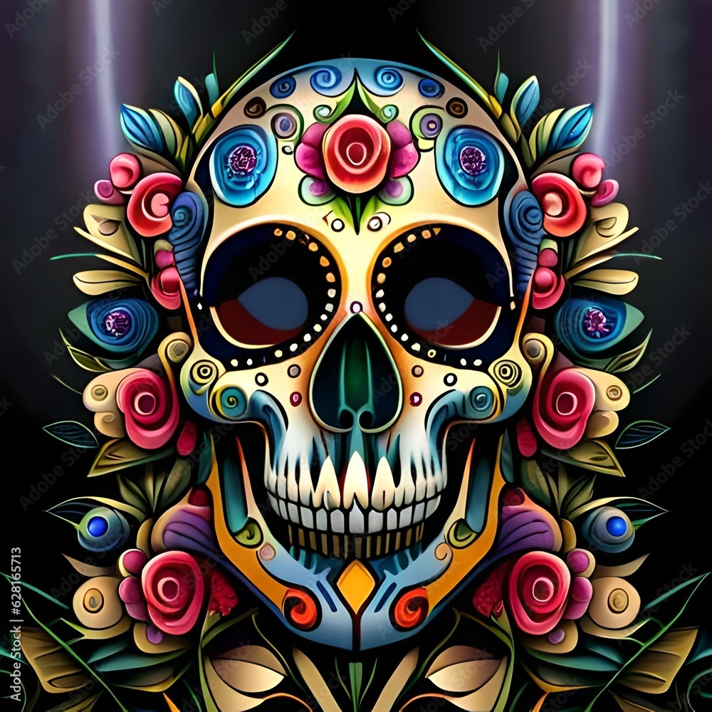 Halloween holiday of the dead skull on a neutral background created by AI
