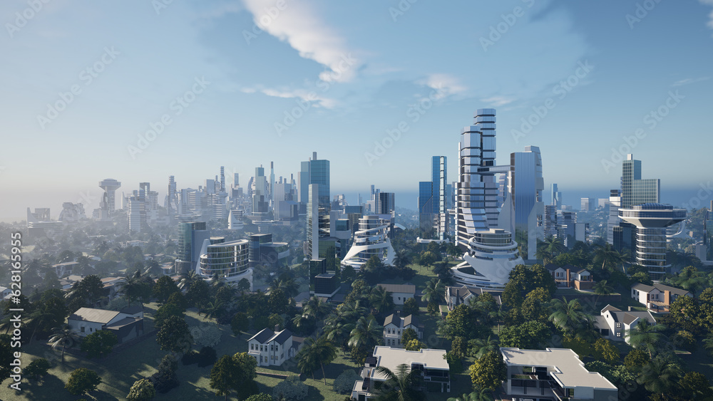 Obraz premium Futuristic green city concept, 3d render