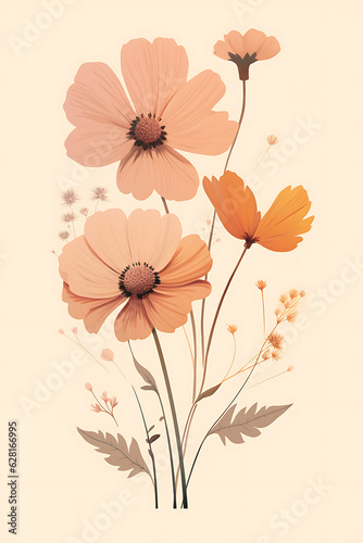 Floral Composition with Soft Colors and Wild Flower Motifs, minimal, minimalistic, flat design. © LiezDesign