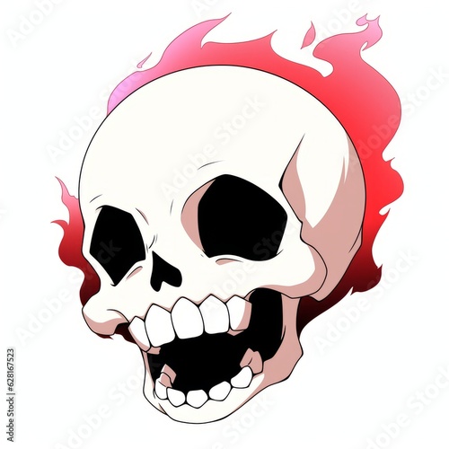 Whimsical anime chibi skull, floating and laughing on white background, Generative AI