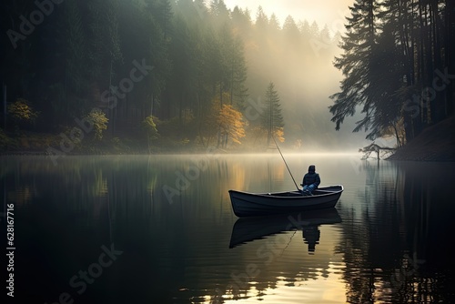 Fishing in the rays of morning sun. Solitude and escape from the hustle and bustle of city life. Offline. Digital detox.