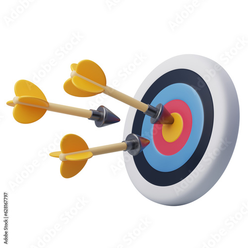 Arrows are hitting the target, sport and success business, 3d art