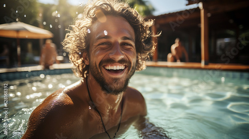 handsome man having fun in swimming pool