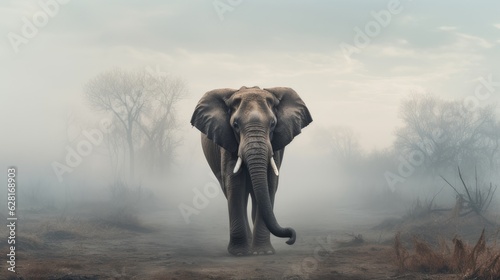 elephant comes out of the fog