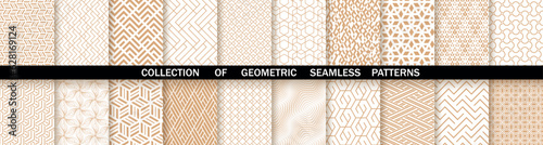 Geometric set of seamless gold and white patterns. Simpless vector graphics