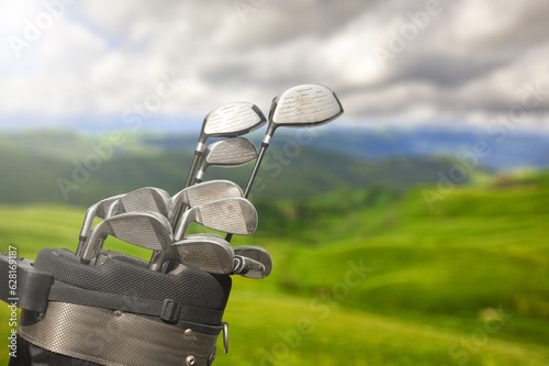 The Golf club on training course background