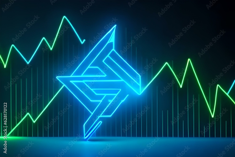 Naklejka premium Growth arrow up and progress success business skill increase improvement graph on market profit stock background with goal of achievement futuristic finance economy