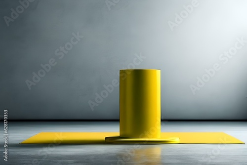 Empty room interior design or yellow pedestal display on vivid background with blank stand. Blank stand for showing product