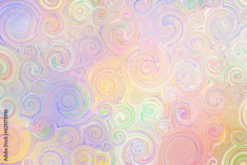 Multicoloured pastel background, spiral blending of different shades of colour, light shades of colour, ornamental decorative pattern
