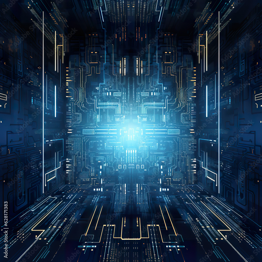 blue technology circuit board on the dark background blue technology circuit board on the dark background