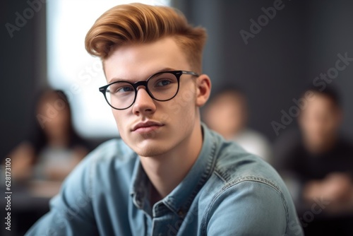 cropped shot of a handsome male student sitting in class
