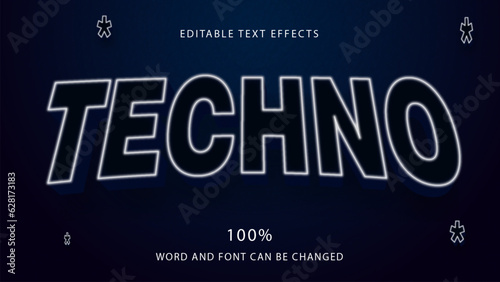 Editable text effect Techno 3d template style premium vector