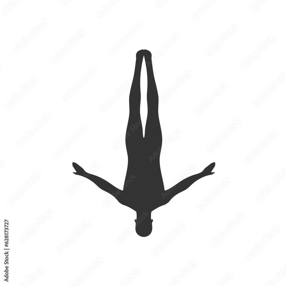 Abstract man jumping silhouette icon, man jumping off cliff vector flat