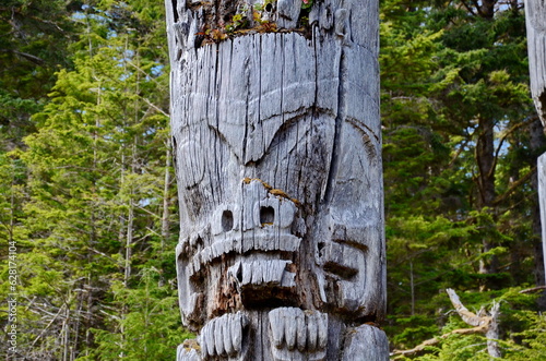 Historic Totem Poles, Sgang Gwaay, Ninstints, Haida Gwaii, BC, Canada