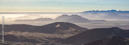Namibia, aerial view of the Namib desert, sunrise, in rain season
