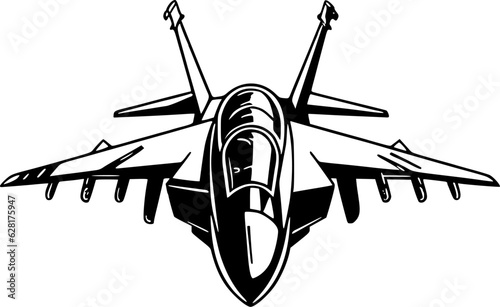 Leinwand Poster Fighter Jet - Black and White Isolated Icon - Vector illustration