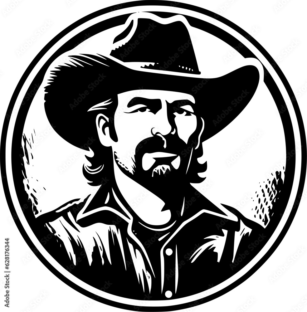 Cowboy - Black and White Isolated Icon - Vector illustration