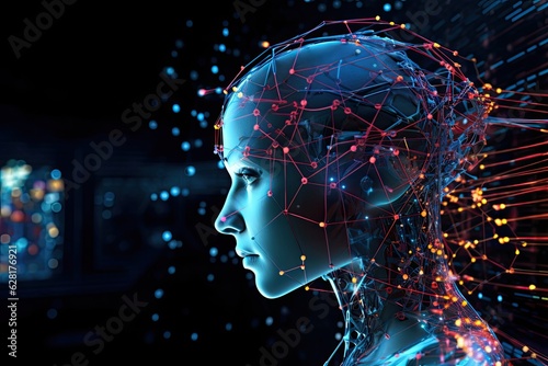 AI concept: Innovative tech in AI systems, neural interfaces, and internet machine learning. Photo generative AI