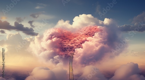 Stairway to Heaven. Concept with sun and clouds. religion background. Love background with copy space.