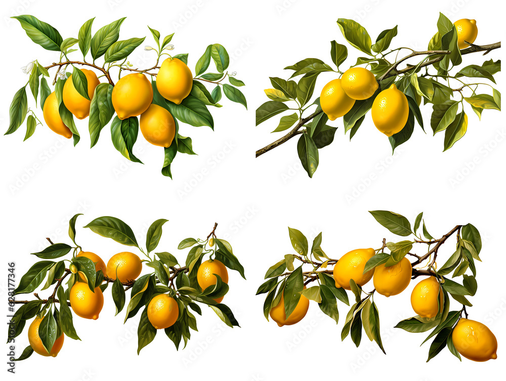 Lemons on a branch clipart set. Isolated on a white background. Clipart for crafts, art projects, scrapbooking. Lemons on a branch clipart set. Isolated on a white background. Clipart for crafts, art projects, scrapbooking.