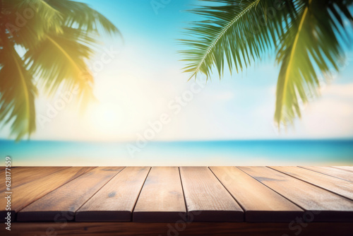 Enjoy a romantic vacation on a serene beach. Coastal scenery with deck furniture, umbrella, and breathtaking view. AI Generative.