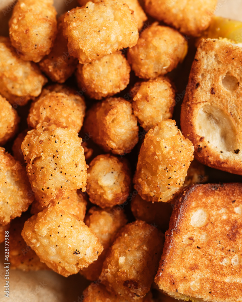 Overhead photo of tater tots Overhead photo of tater tots