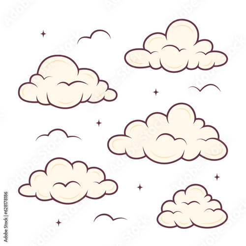 Cute clouds set cartoon concept. Vector illustration on white background