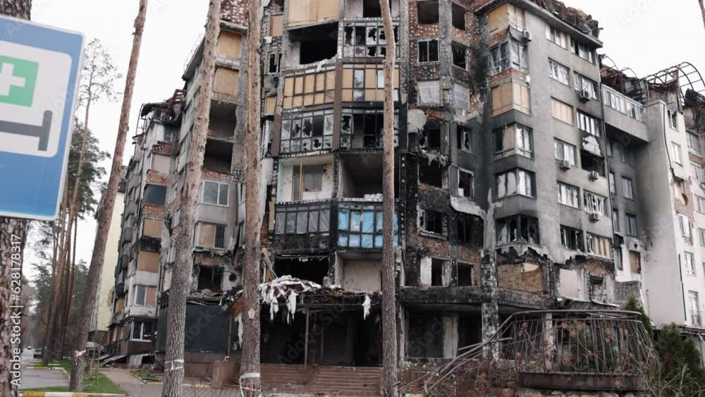 Vídeo do Stock: Burned-out building, Rocket blaze, Building demolished ...