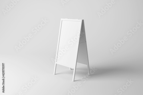 Fotografie White standing floor chalkboard on white background in monochrome and minimalism