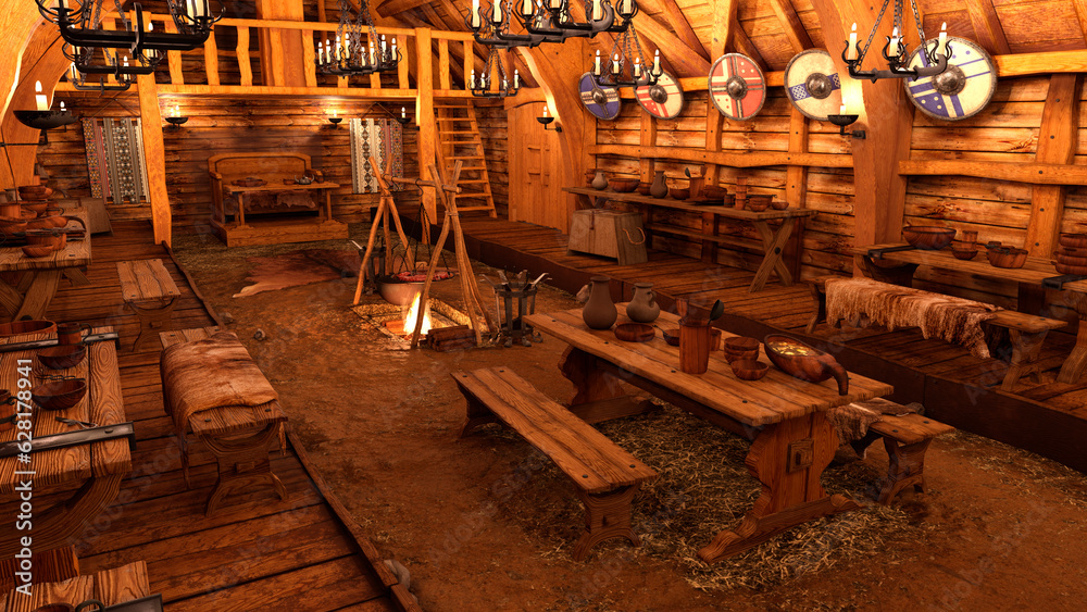 Obraz premium 3D Rendering Viking Long House