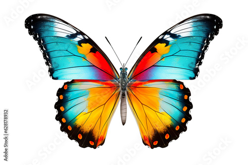 Very beautiful colorful butterfly in flight isolated on white background PNG © JetHuynh