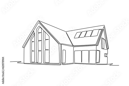 One continuous line drawing of house concept. Doodle vector illustration in simple linear style. 