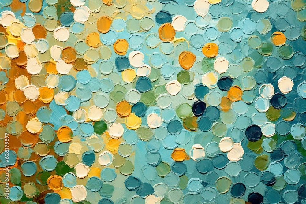 秋用のカラフルな油絵抽象バナー）青緑と茶色とオレンジのドット。AI生成画像