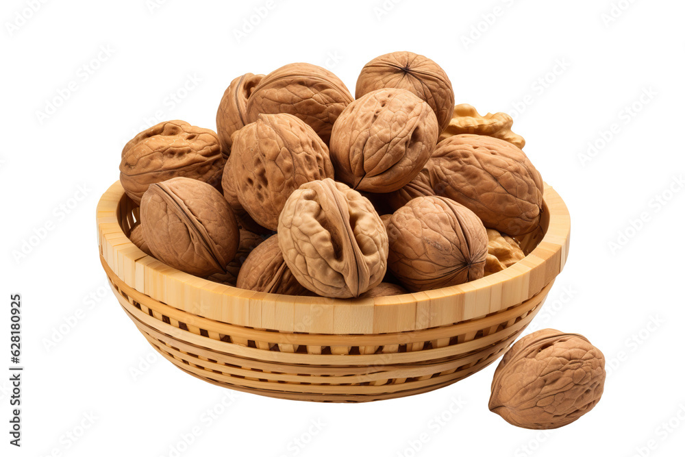 A realistic portrait of Walnuts in a basket PNG A realistic portrait of Walnuts in a basket PNG