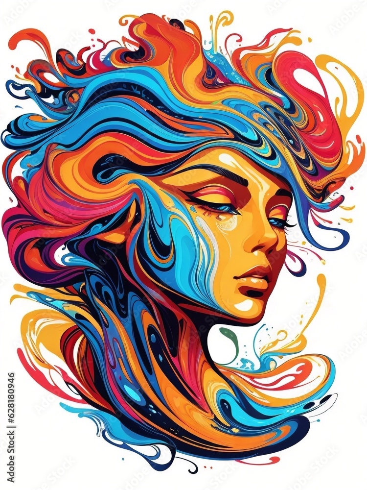 Woman, girl portrait , color splash art. Abstract background, print, t-shirt design.