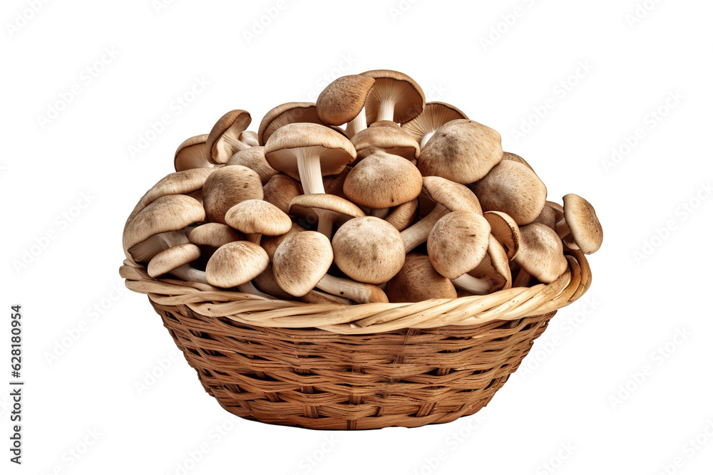 A realistic portrait of Brown beech mushrooms in a basket isolated PNG A realistic portrait of Brown beech mushrooms in a basket isolated PNG
