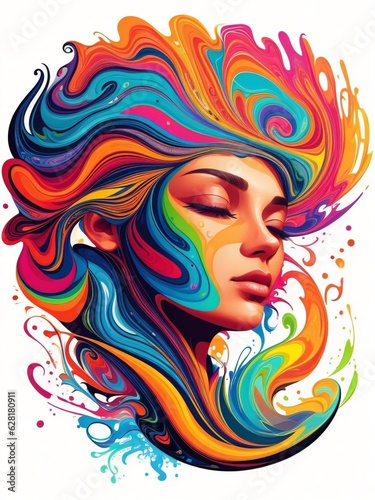 Woman, girl portrait , color splash art. Abstract background, print, t-shirt design.