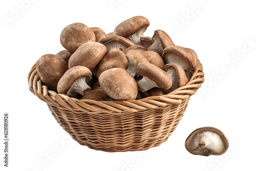 A realistic portrait of Brown beech mushrooms in a basket isolated PNG