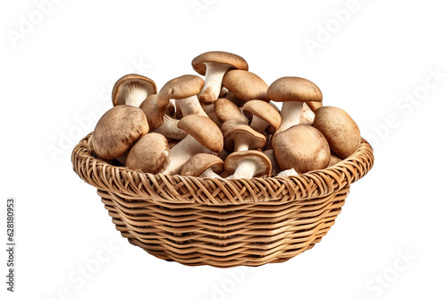 A realistic portrait of Brown beech mushrooms in a basket isolated PNG
