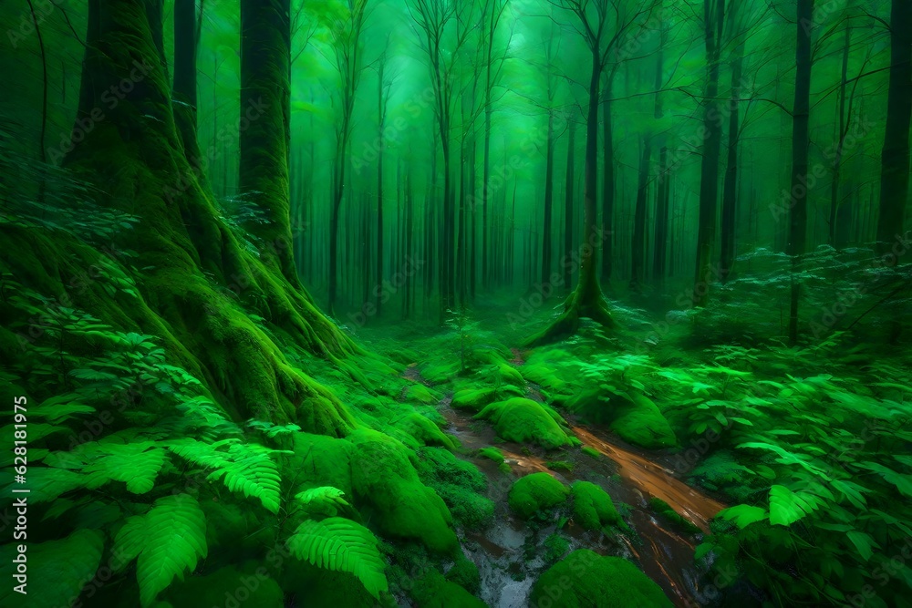 Dense green forest painting , Generated using AI