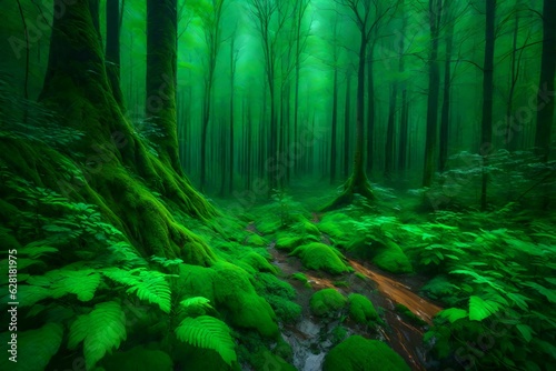 Dense green forest painting   Generated using AI