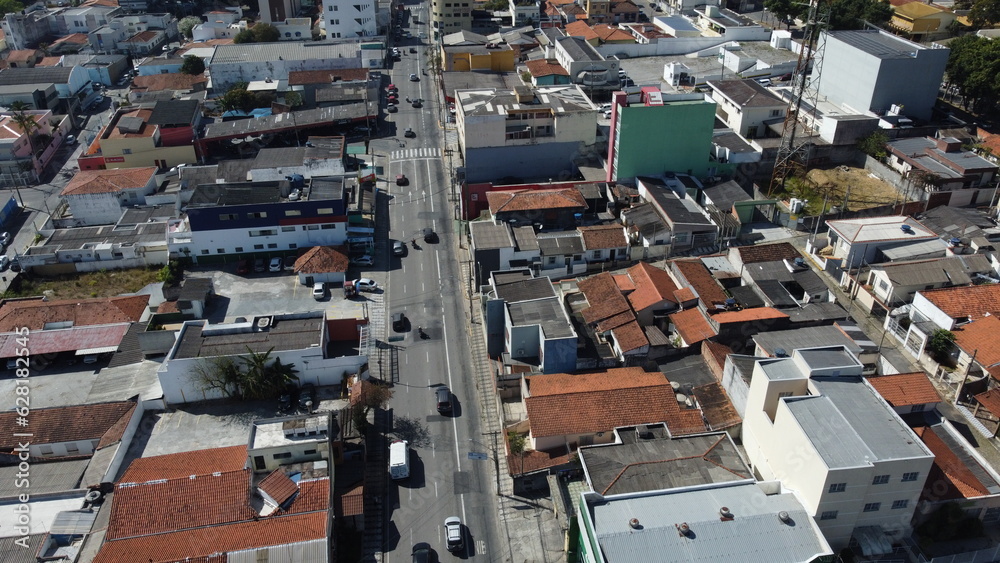 Visão aérea do centro da cidade de Mogi das Cruzes vista por um drone em 2023.