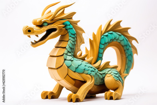 Green wooden dragon. Chinese new year 2024 symbol. Isolated on white background © All Creative Lines