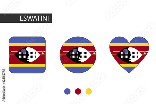Free Download Eswatini 3 shapes (square, circle, heart) with city flag. Isolated on white background. - GFXLoad