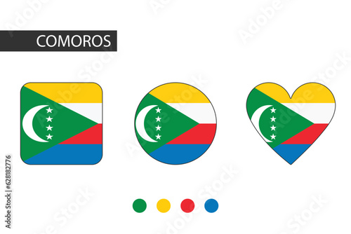 Free Download Comoros 3 shapes (square, circle, heart) with city flag. Isolated on white background. - GFXLoad