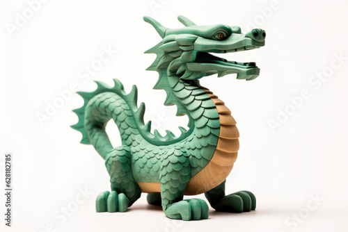 Green wooden dragon. Chinese new year 2024 symbol. Isolated on white background